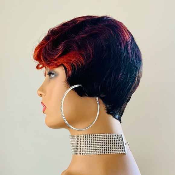 Vintage Style Auburn Black Pin Curl Synthetic Wig - Picture 2 of 5